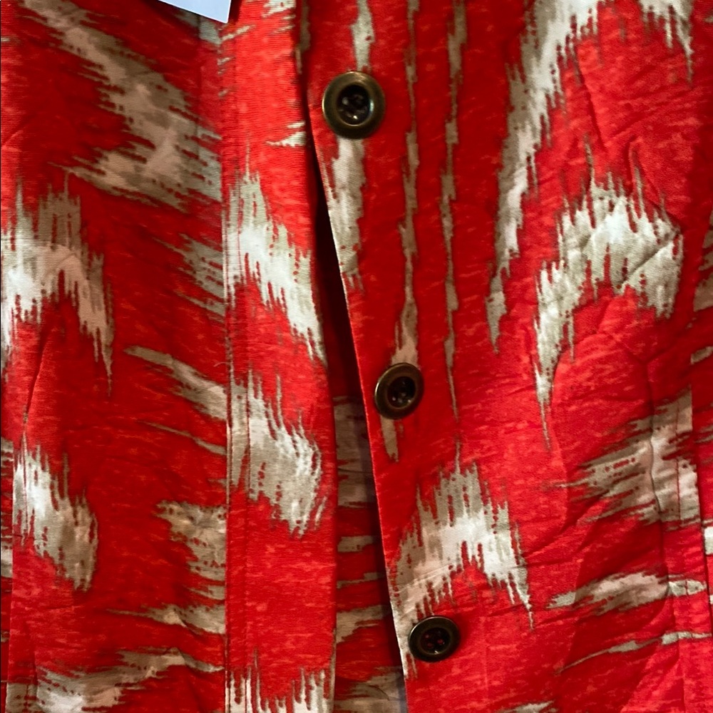 Chico's Red and White Feather Print Blazer - Picture 7 of 7
